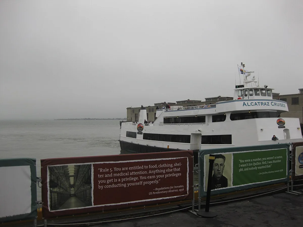 Alcatraz Island and its cellhouse seen across San Francisco Bay — 2