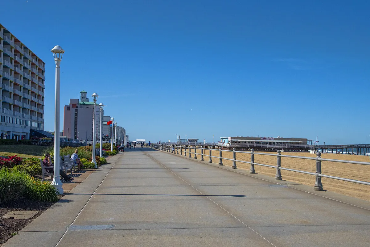 Virginia Beach boardwalk and wide beach on a summer day — 2