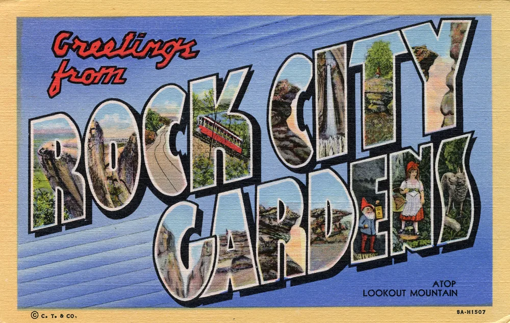 Greetings from Rock City Gardens Atop Lookout Mountain -Georgia- - Large Letter Postcard (5542886405) — 2