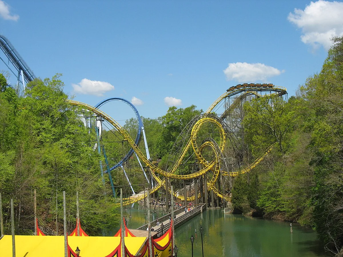 Roller coaster over trees at Busch Gardens Williamsburg — 1