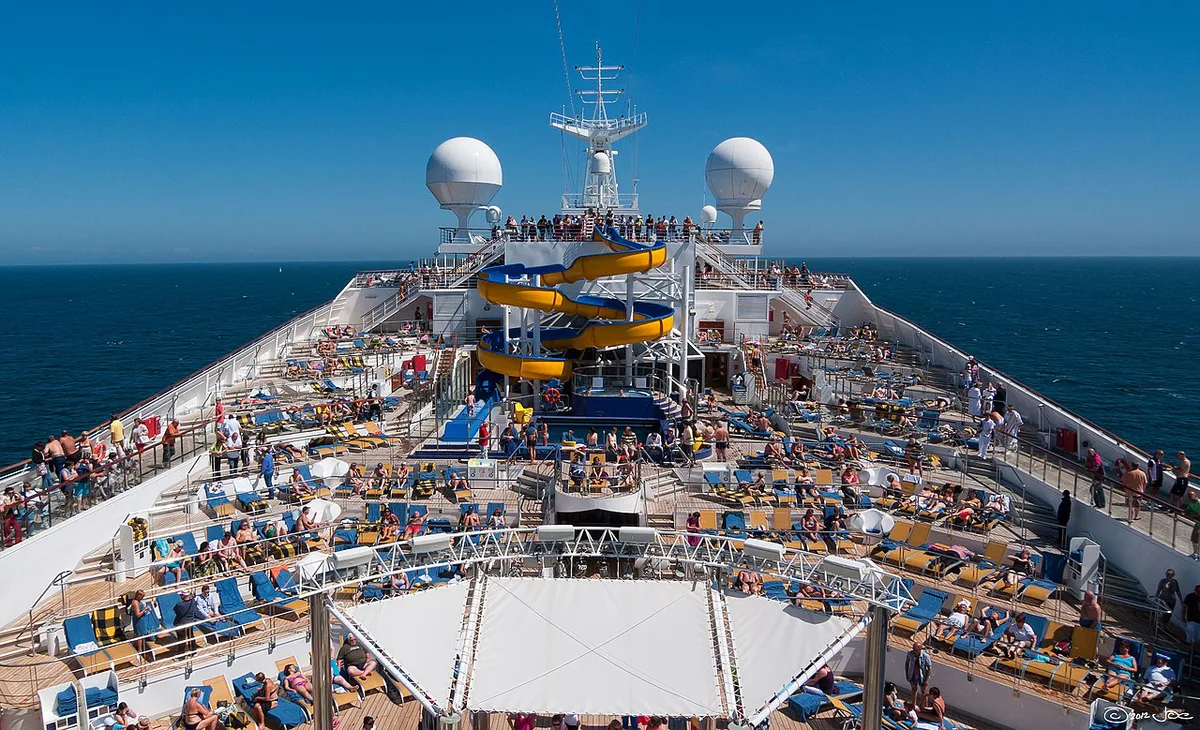 Carnival cruise ship with its winged funnel at sea — 1