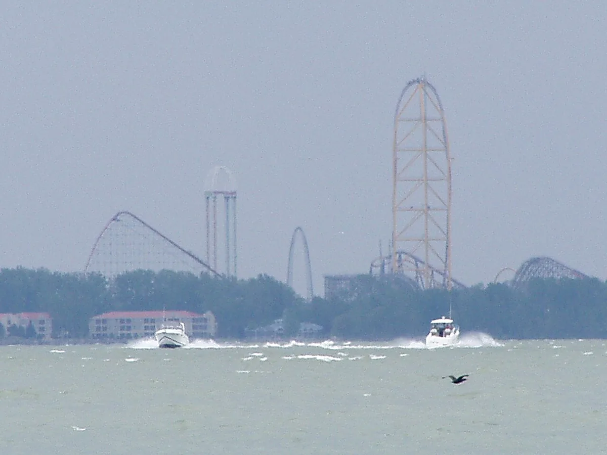 Cedar Point roller coaster skyline along the Lake Erie shore — 2