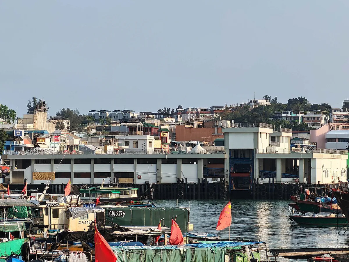 Fishing boats in Cheung Chau harbour with the village behind — 2