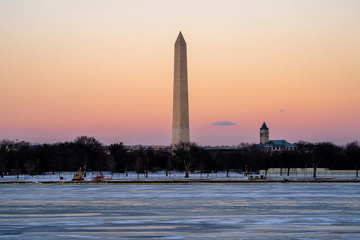 Washington Monument at Sunset with Icy Tidal Basin — 1