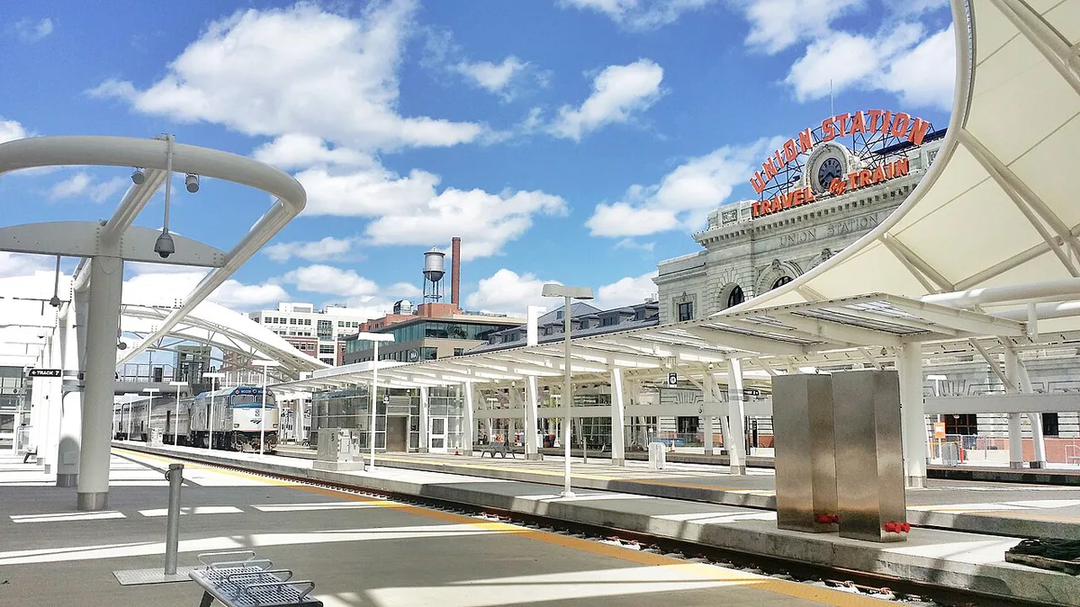 Historic Union Station facade in downtown Denver on a sunny day — 2