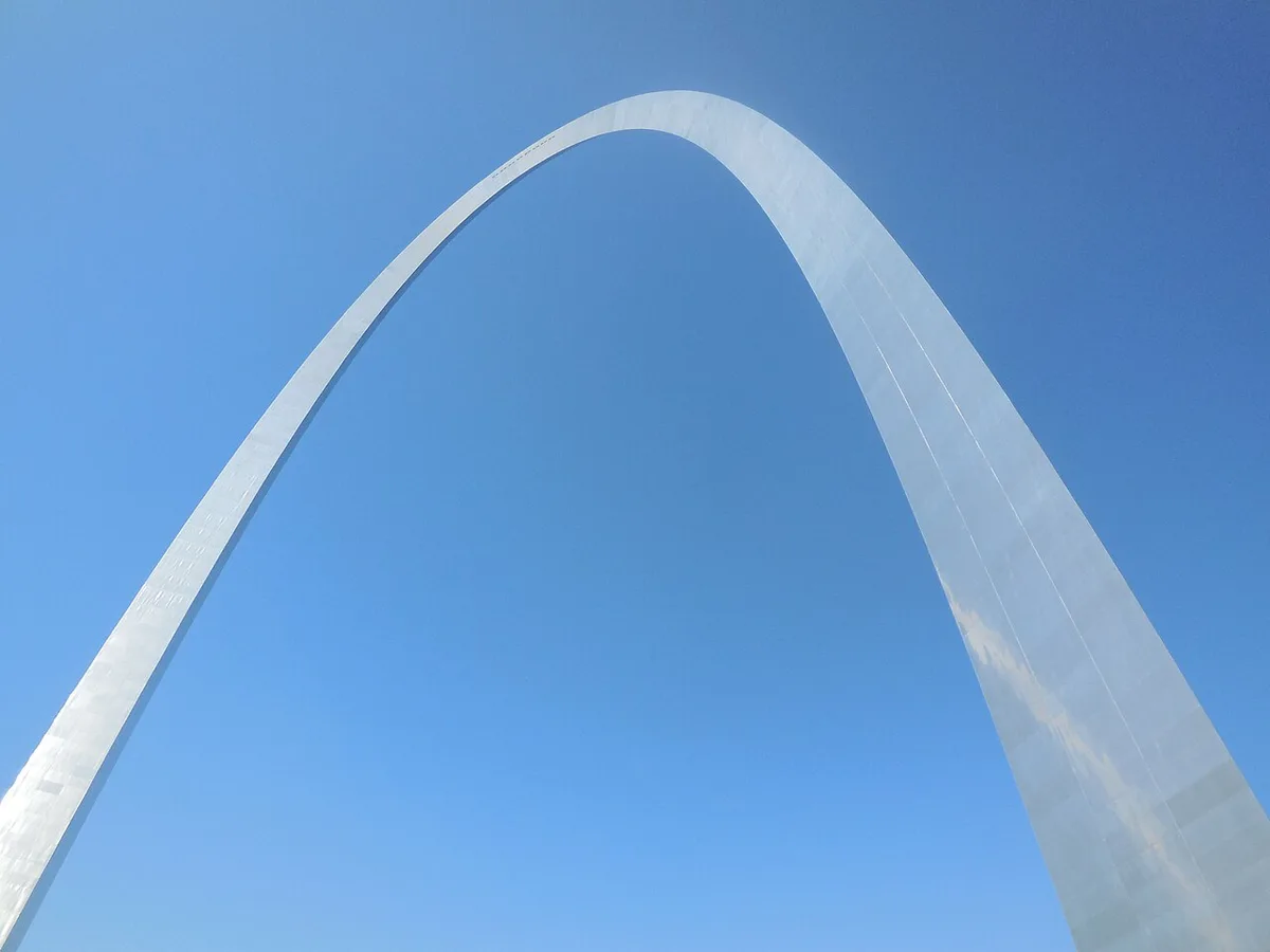 Looking up at the stainless steel curve of the Gateway Arch — 1