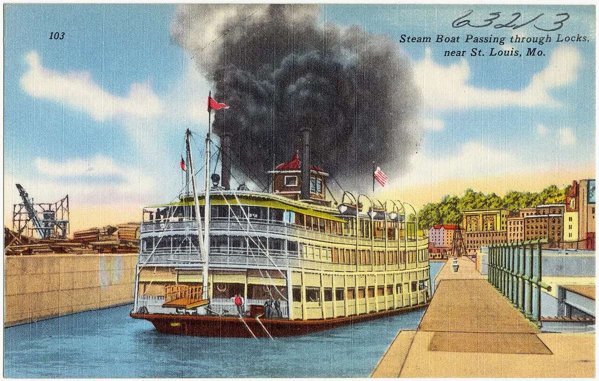 Steam boat passing through Locks near St. Louis Mo (63213) — 2