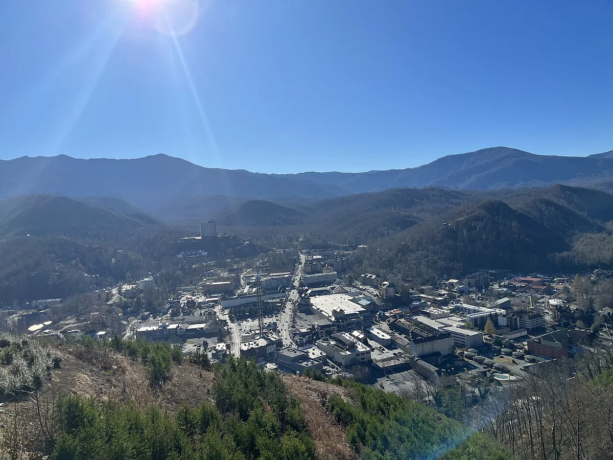 View over Gatlinburg with the Great Smoky Mountains rising behind the town — 2