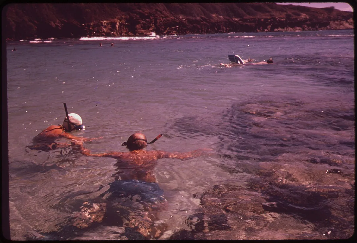 Curved reef-filled bay of Hanauma from the overlook — 1