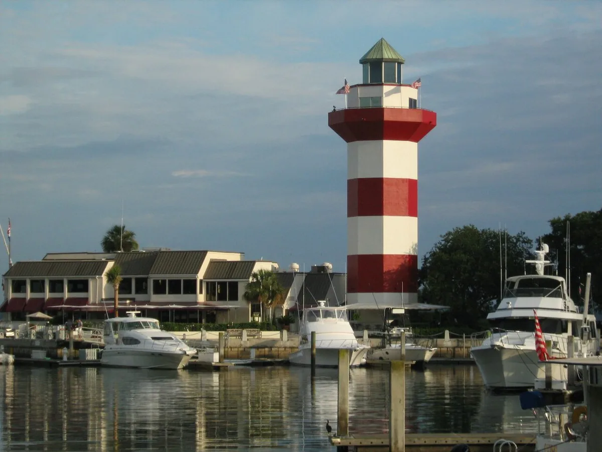 Candy-striped Harbour Town lighthouse above the marina on Hilton Head Island — 1