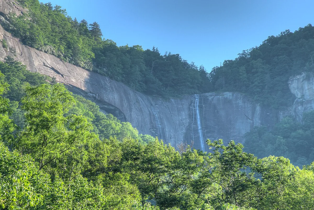 Chimney Rock summit and flag above Hickory Nut Gorge, North Carolina — 1