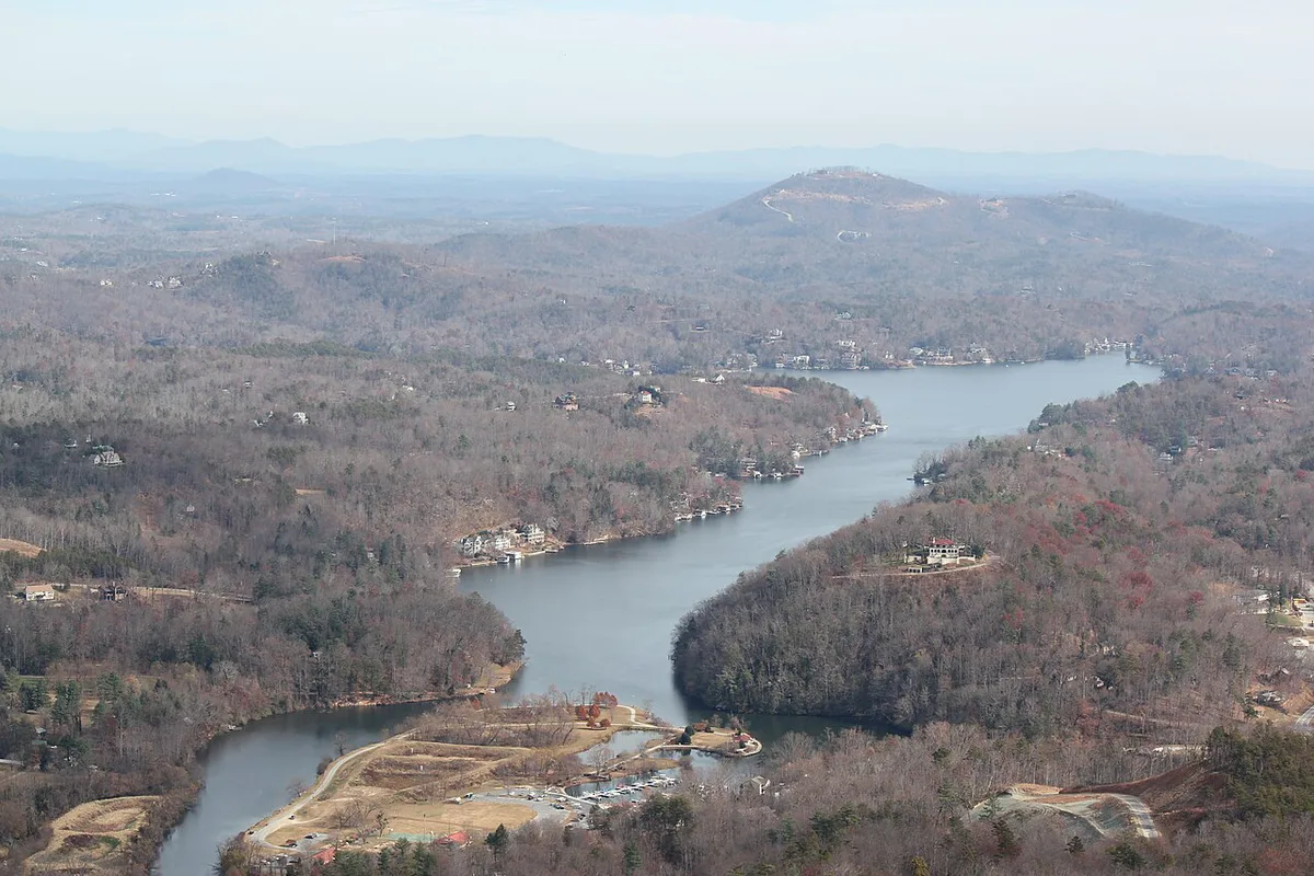 Chimney Rock summit and flag above Hickory Nut Gorge, North Carolina — 2