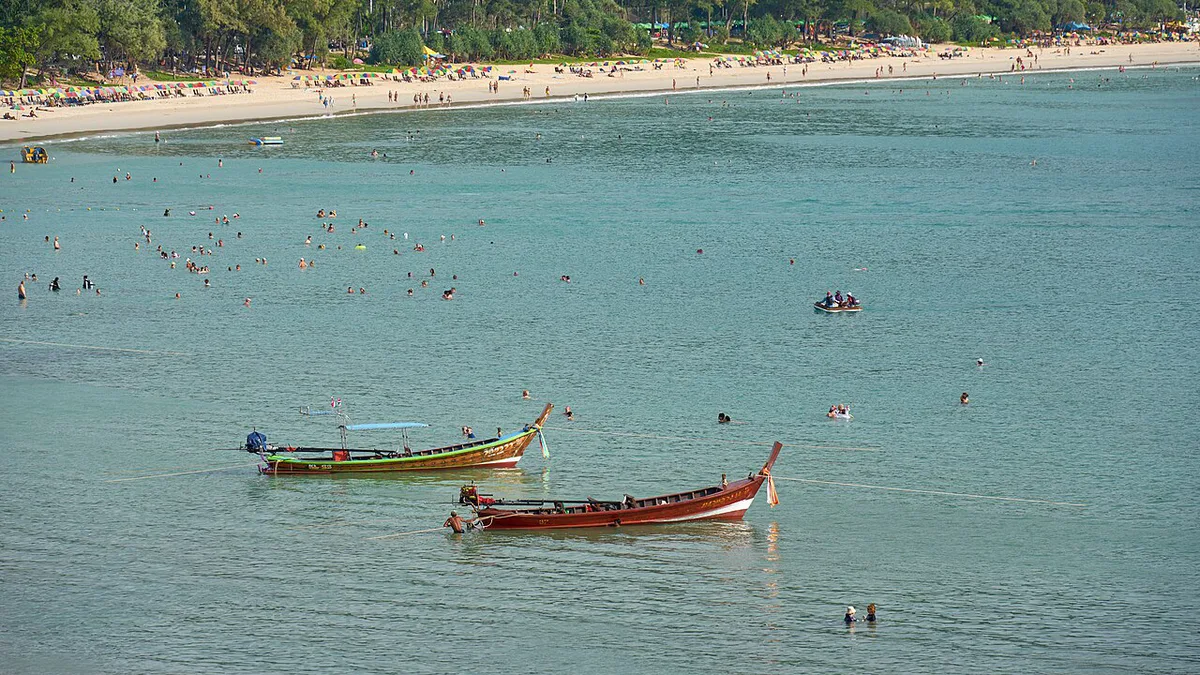 Longtail boats moored on a calm palm-lined Phuket beach — 2