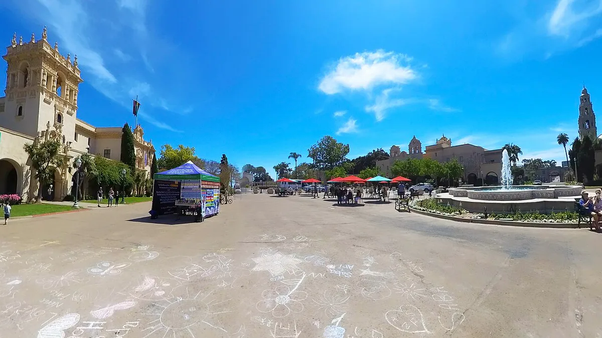 Fleet Science Center building and fountain plaza in Balboa Park — 1