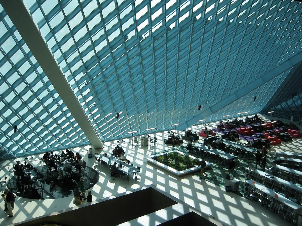 Angular glass and steel facade of the Seattle Central Library — 1