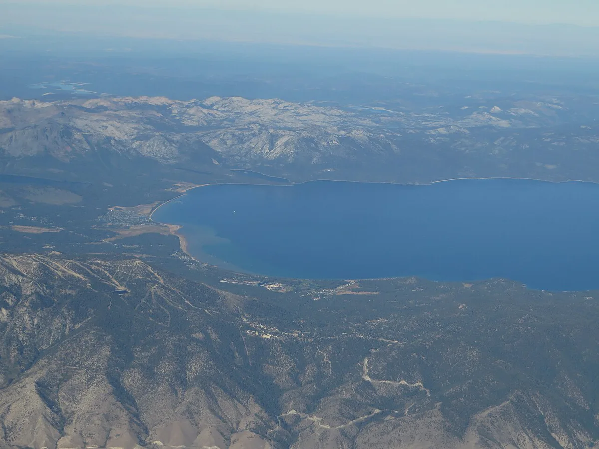 Lake Tahoe shoreline panorama with mountains on the far shore — 1