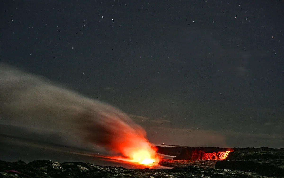 Lava Into the Sea at Night Big Island of Hawaii — 2