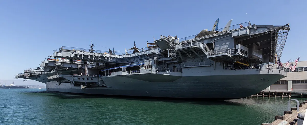 Aircraft lined up on the flight deck of the USS Midway in San Diego — 1
