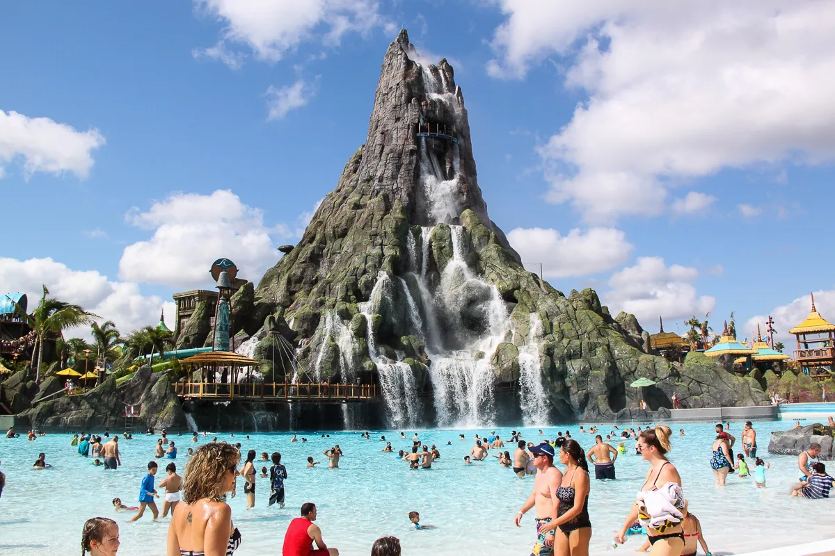 Krakatau volcano rising over the wave pool at Universal Volcano Bay — 1