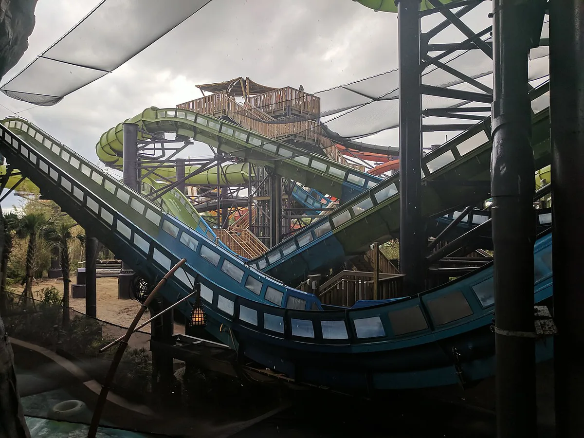 Krakatau volcano rising over the wave pool at Universal Volcano Bay — 2