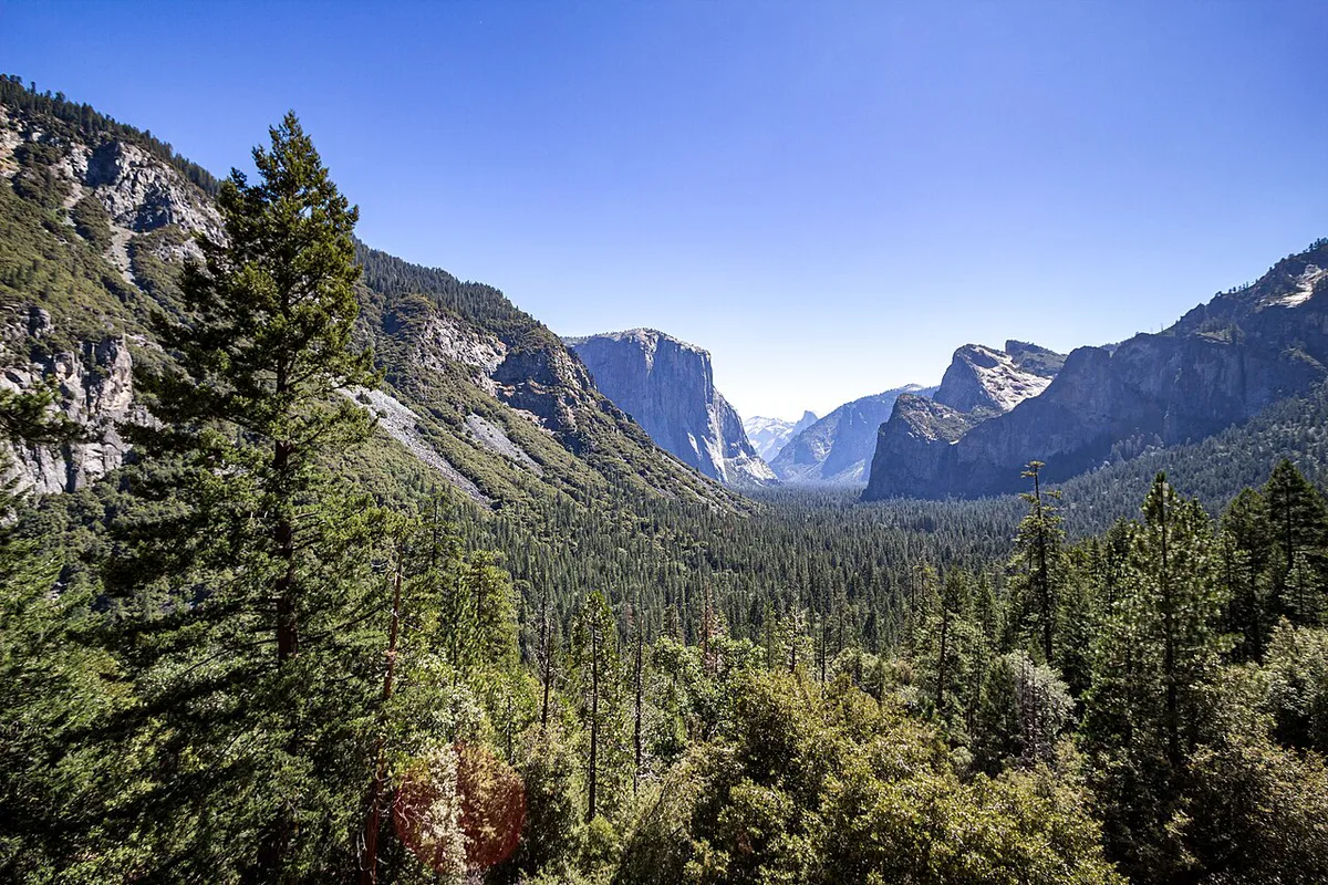 Lower Yosemite Fall with families on the paved trail — 1