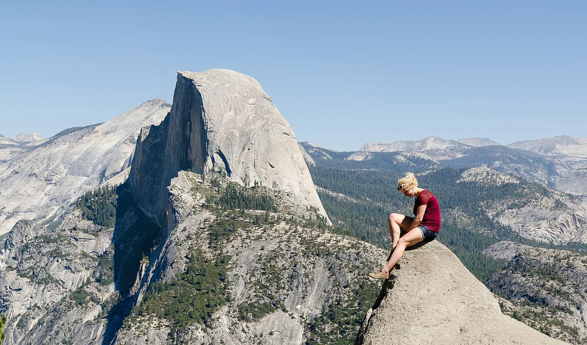 Lower Yosemite Fall with families on the paved trail — 2